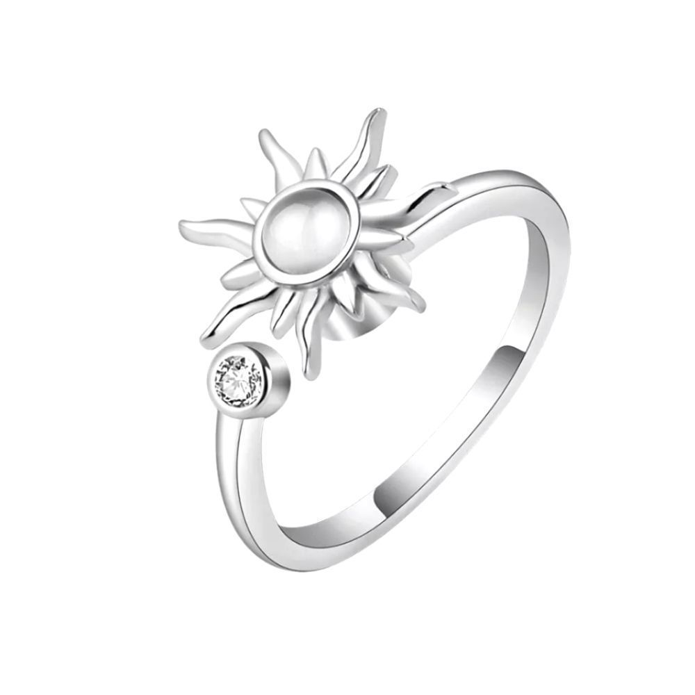 Adorable Moonstone Sunflower Spinning Ring in 925 SSP